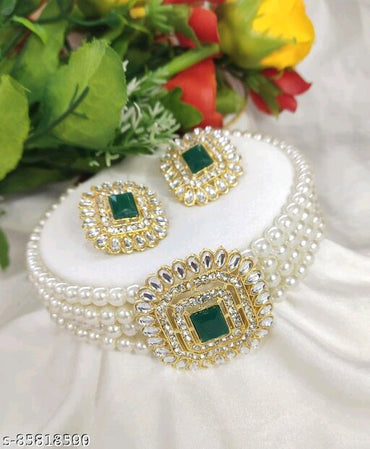 Multi-Layered Pearl Choker with Sapphire Blue Stone Centerpiece