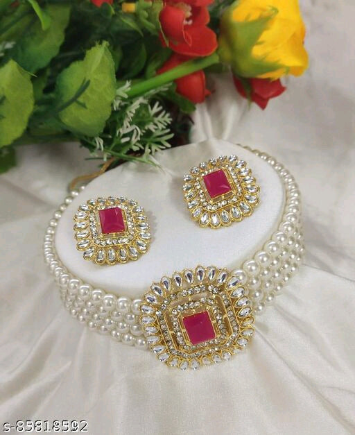 Gold Plated Pearl Choker Jewellery Set