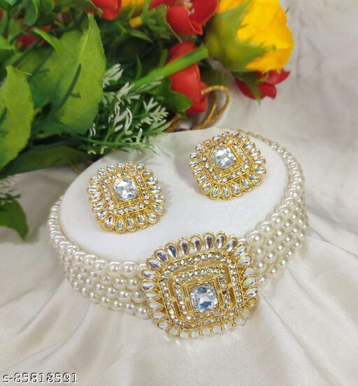 Multi-Layered Pearl Choker with Sapphire Blue Stone Centerpiece