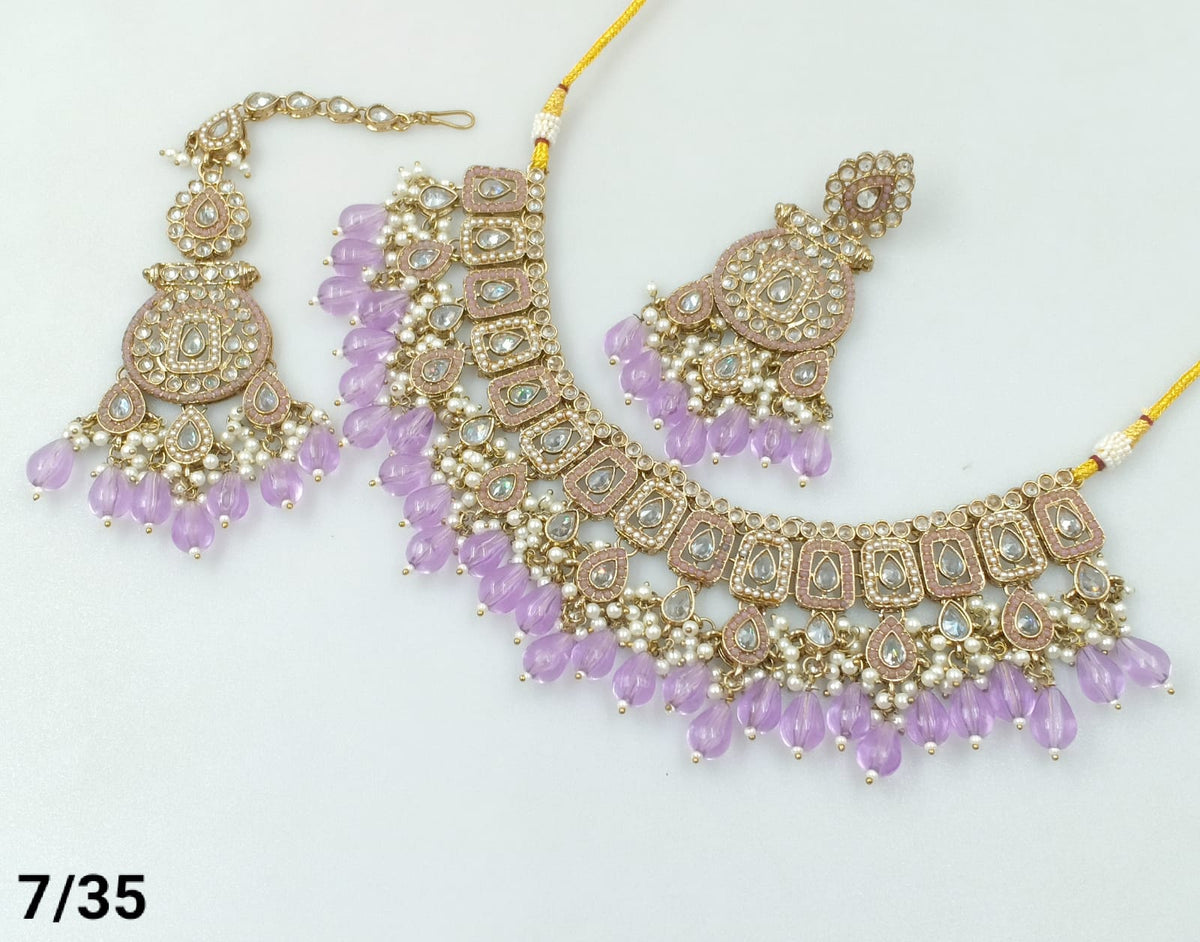 Lavender Enamel & Gold-Tone Choker Set