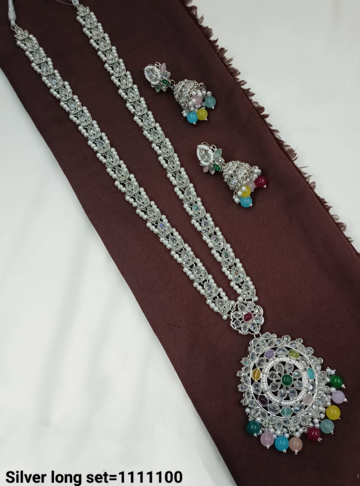 Regal Silver Long Necklace Set – Bridal & Festive Wear Jewelry