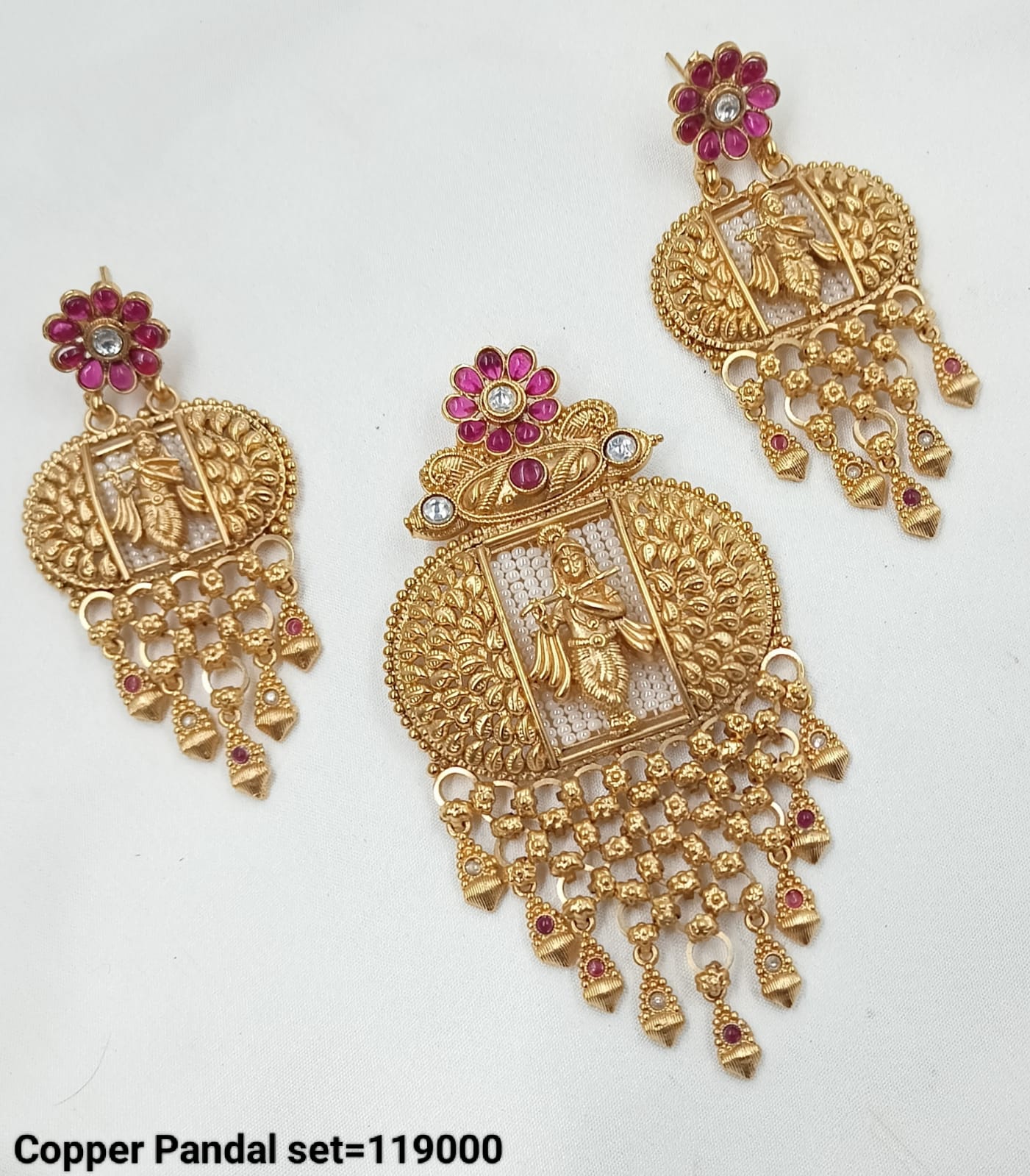 Traditional Krishna Design Copper Pendant Set - Lucentemarket