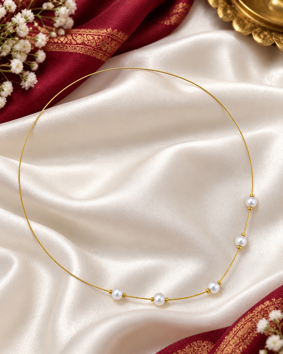 Minimalist Floating Pearl Wire Necklace