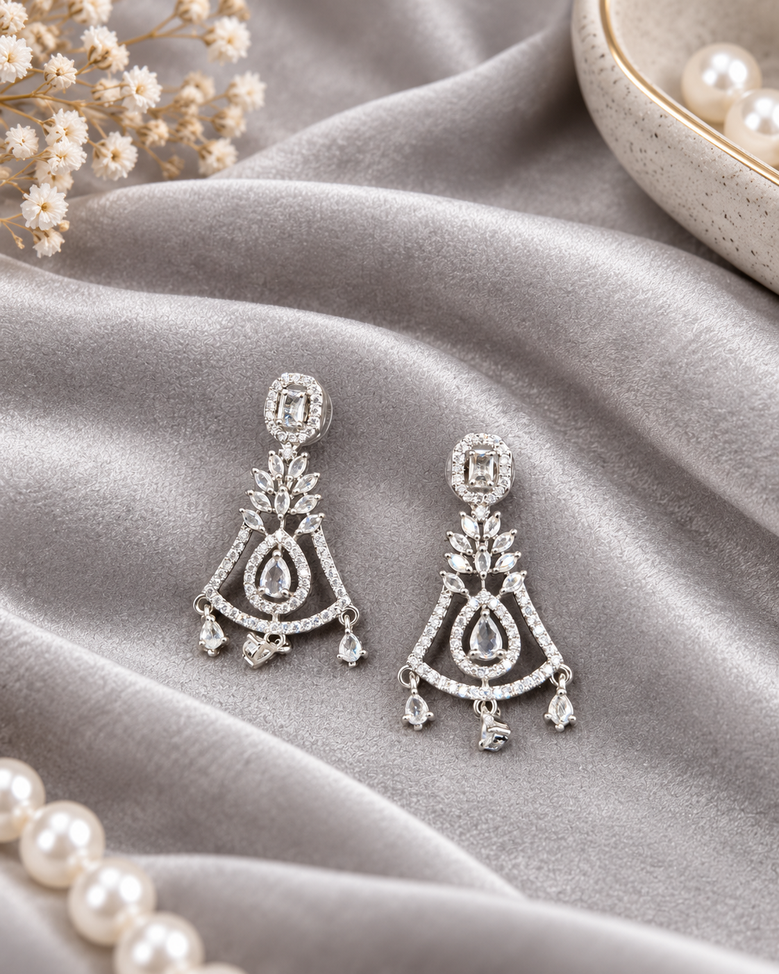 Silver Tone Art Deco Statement Dangles