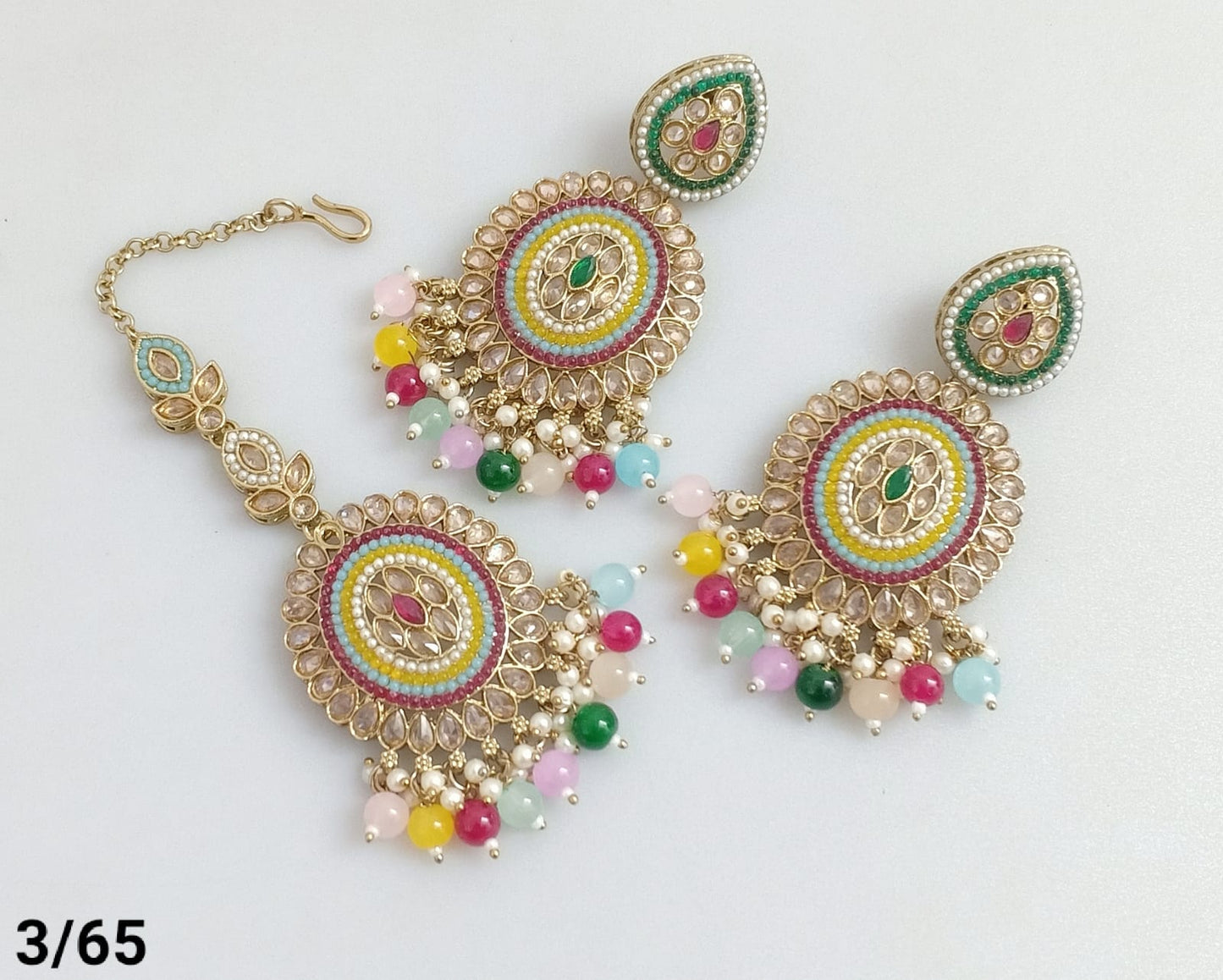Bold Multicolor Stone Chandbalis and Statement Maang Tikka Set