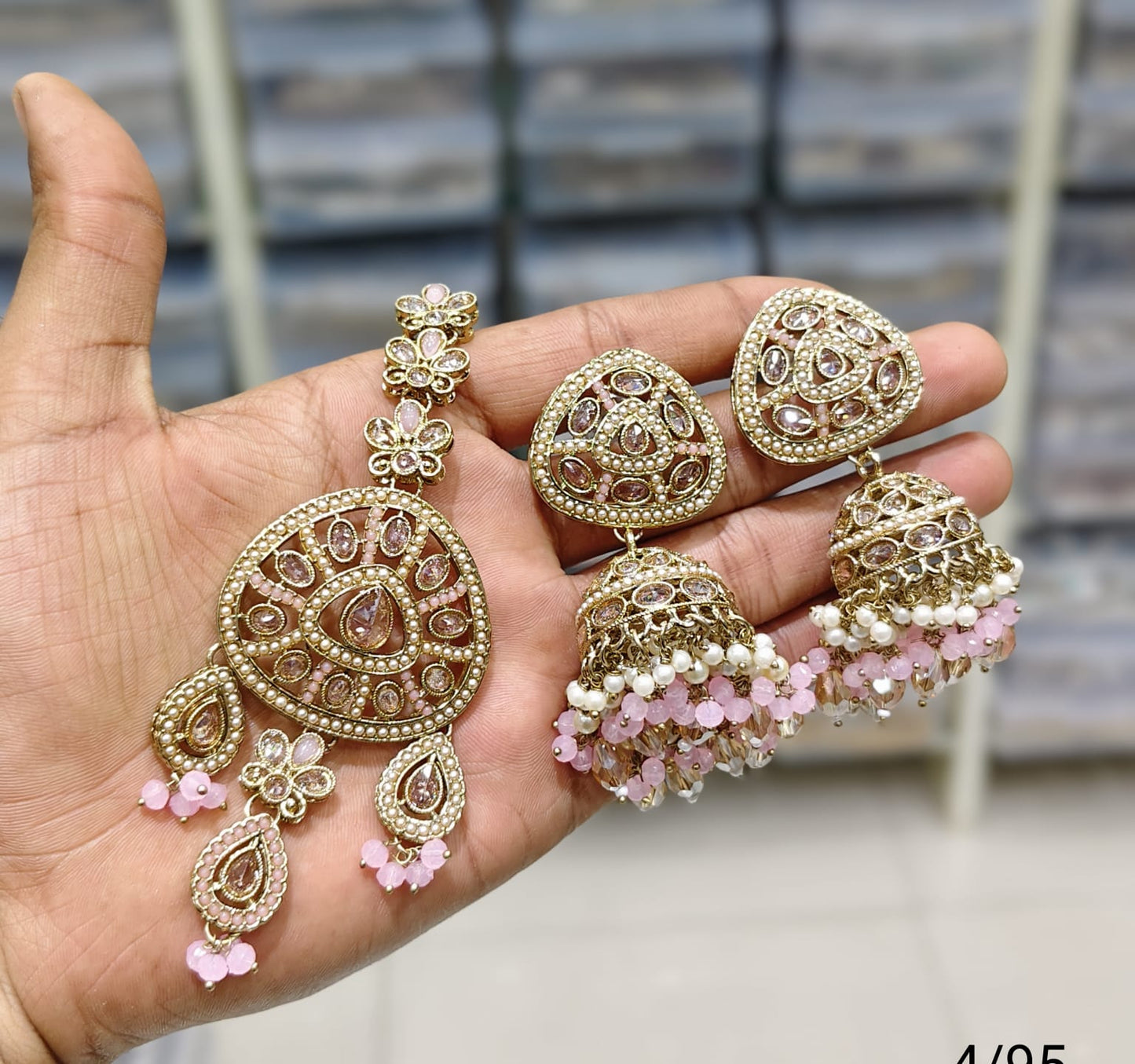 Antique Gold Plated Earring Mangtika Set