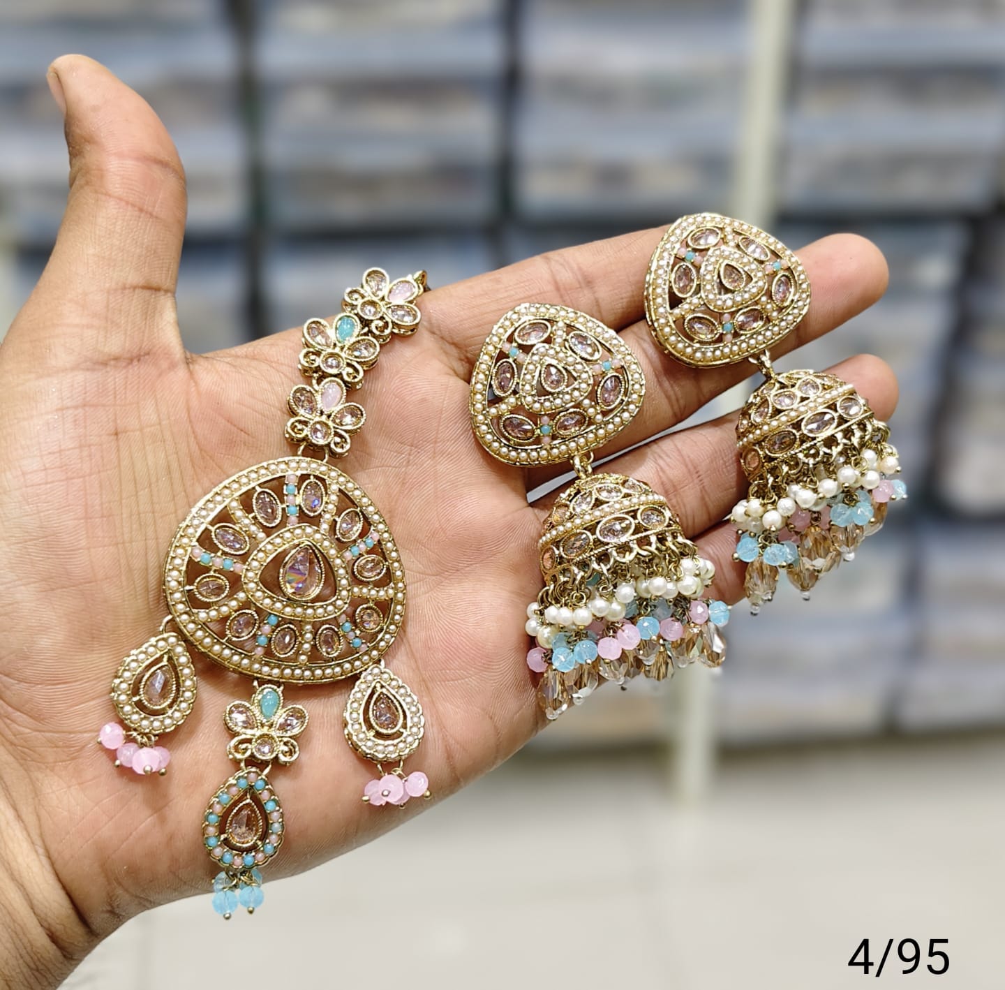 Antique Gold Plated Earring Mangtika Set