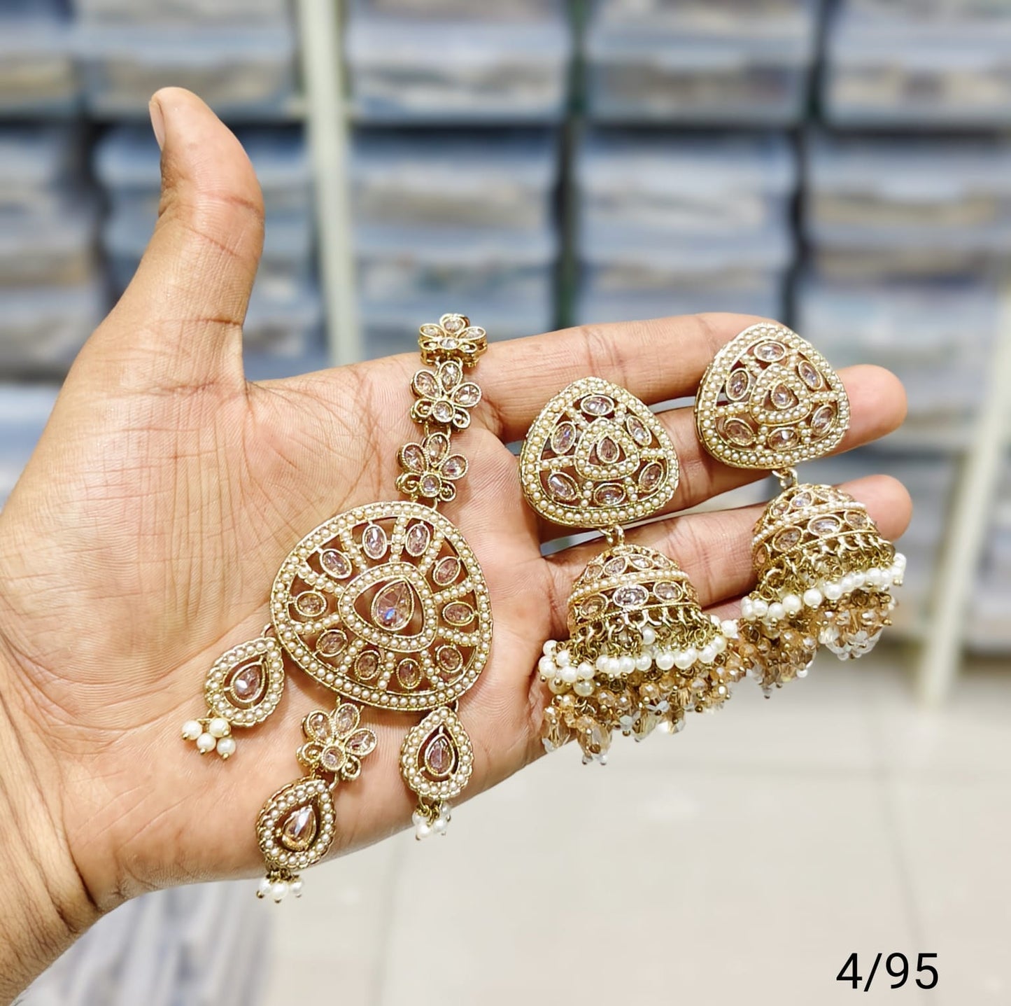 Antique Gold Plated Earring Mangtika Set