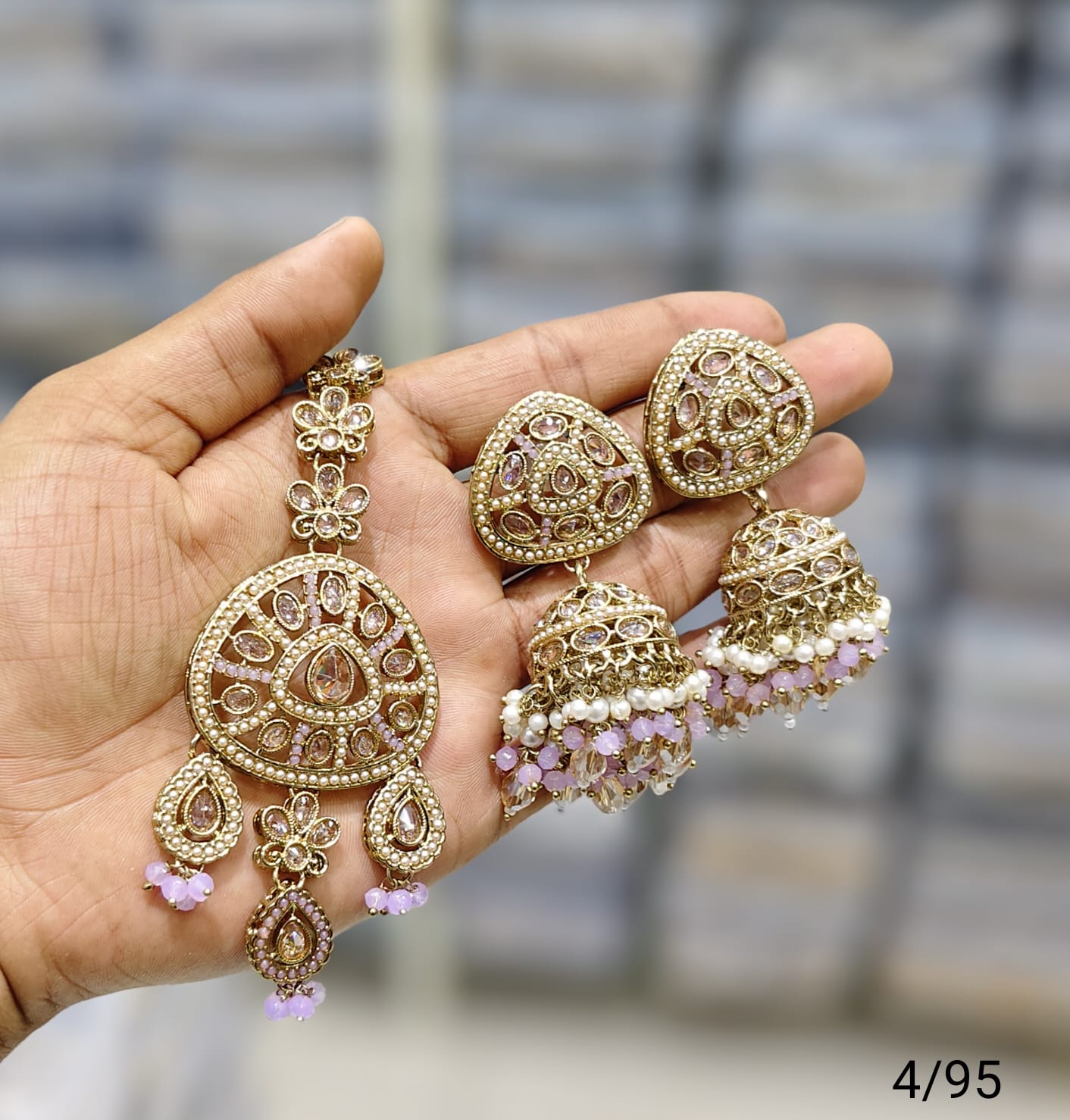 Antique Gold Plated Earring Mangtika Set
