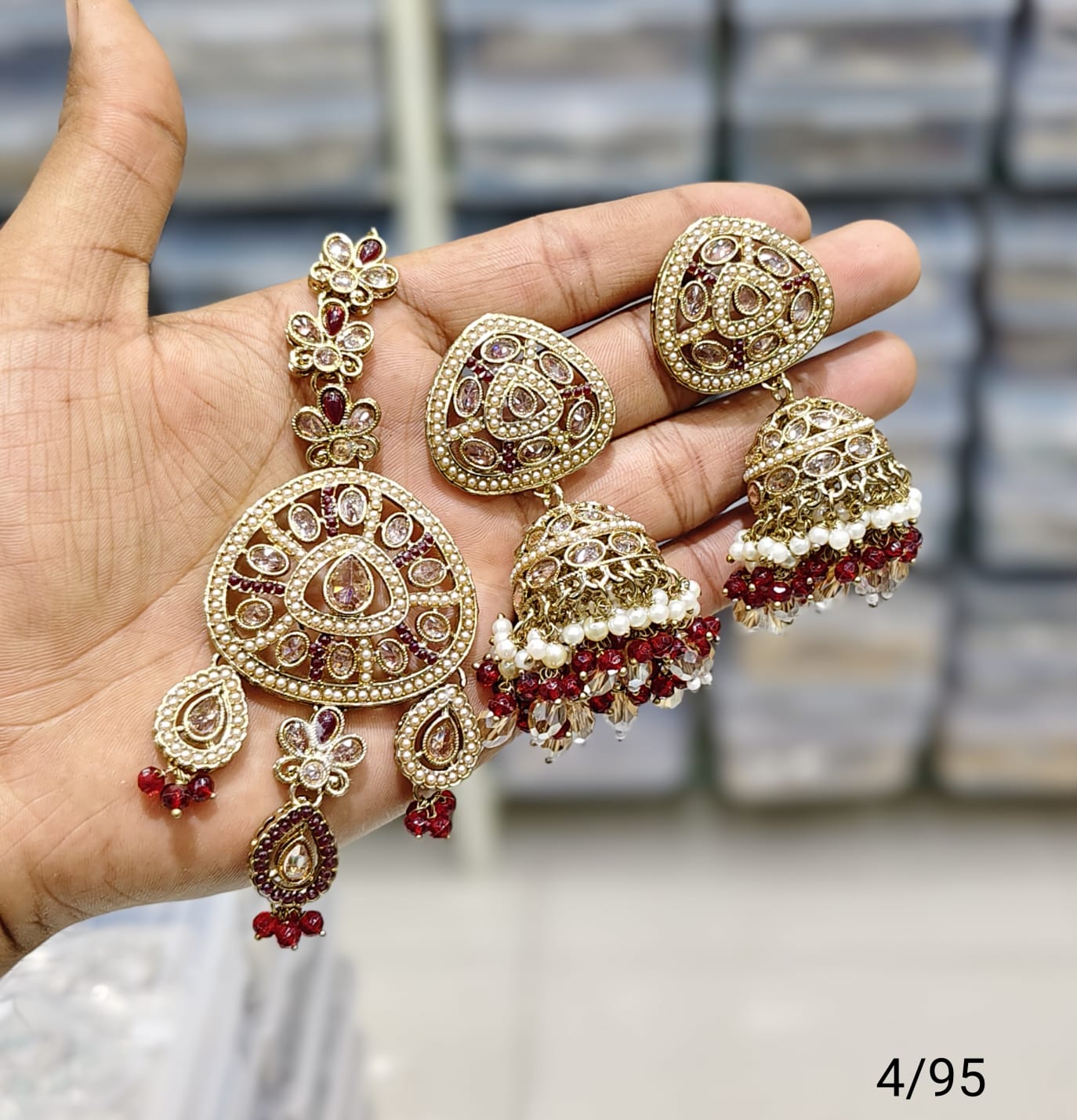 Antique Gold Plated Earring Mangtika Set