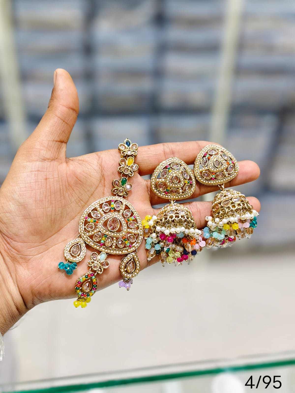 Antique Gold Plated Earring Mangtika Set