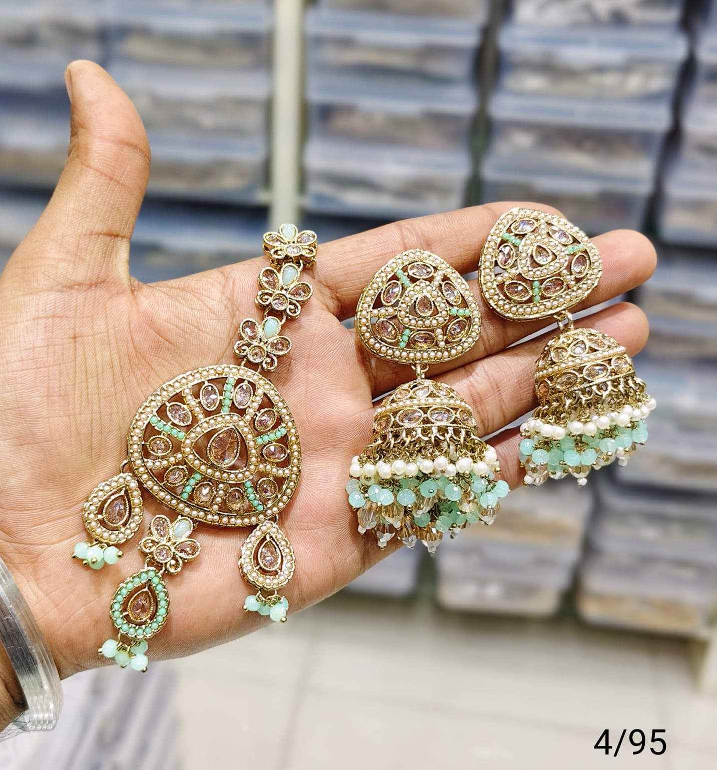 Antique Gold Plated Earring Mangtika Set