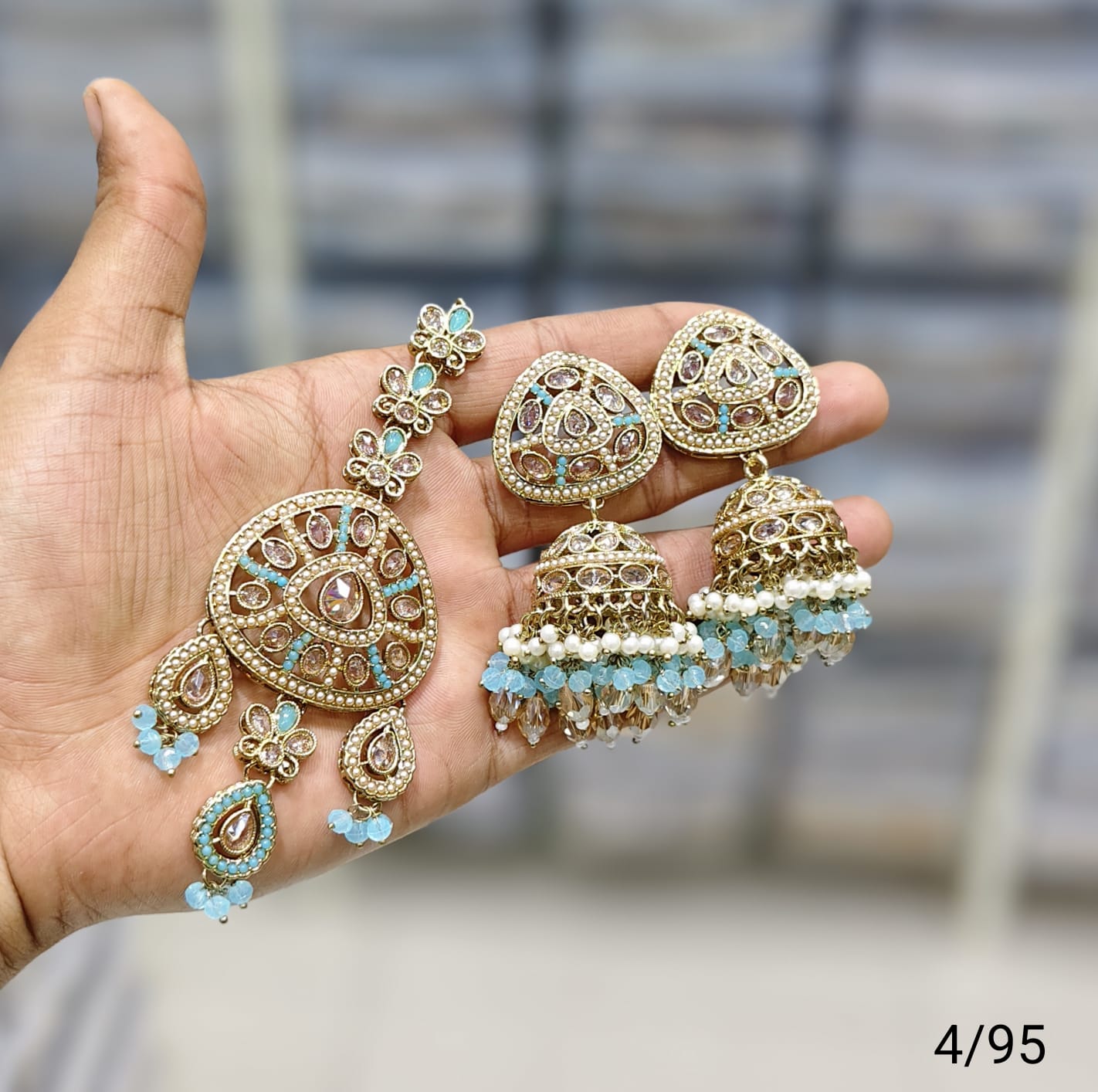 Antique Gold Plated Earring Mangtika Set
