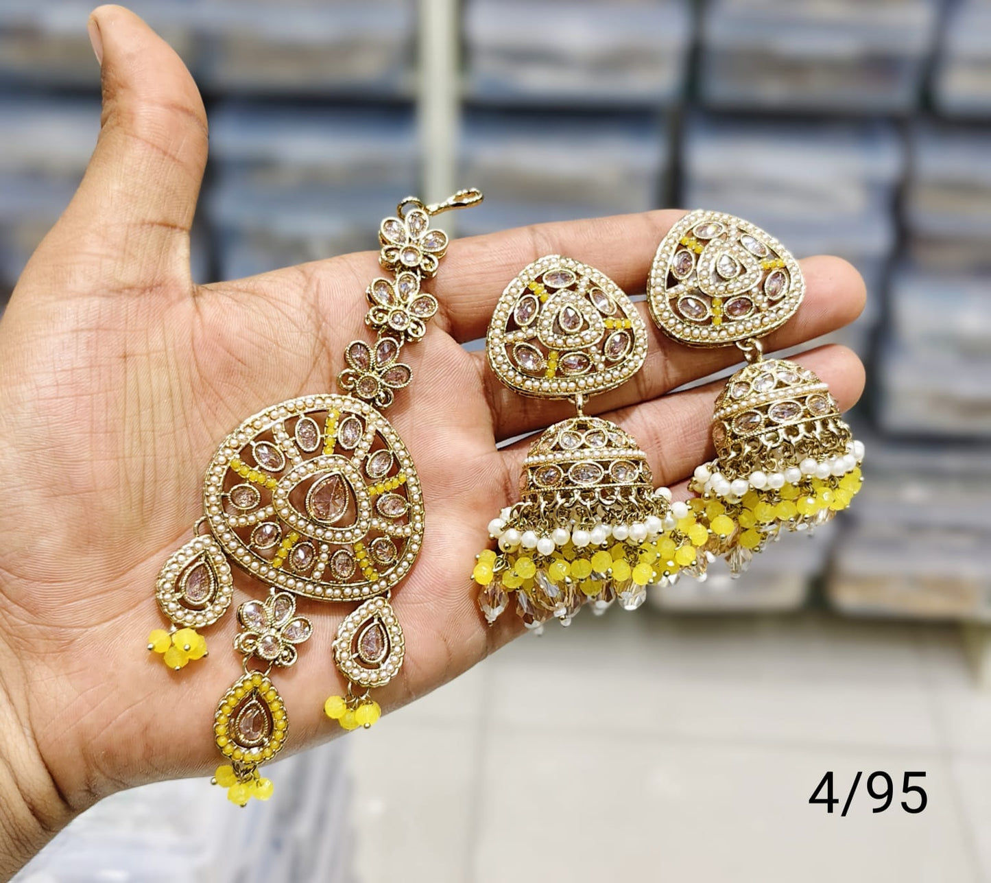 Antique Gold Plated Earring Mangtika Set