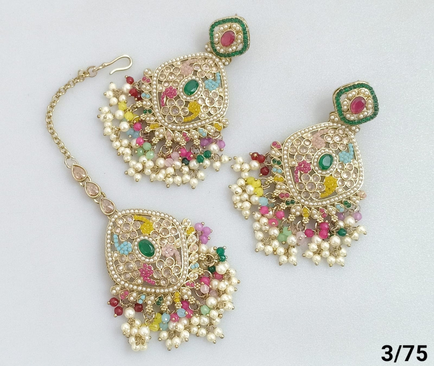 Antique Gold Plated Earring Mangtika Set