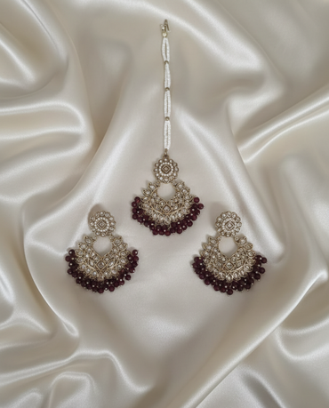 Antique Gold-Tone Earring and Maang Tikka Set For Woman & Girls