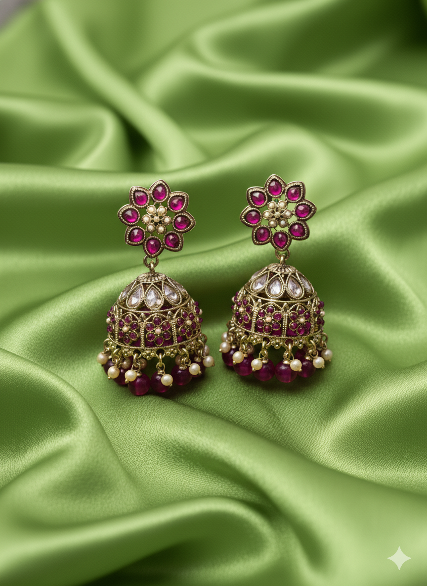 Classic White Pearl Blossom Jhumkas