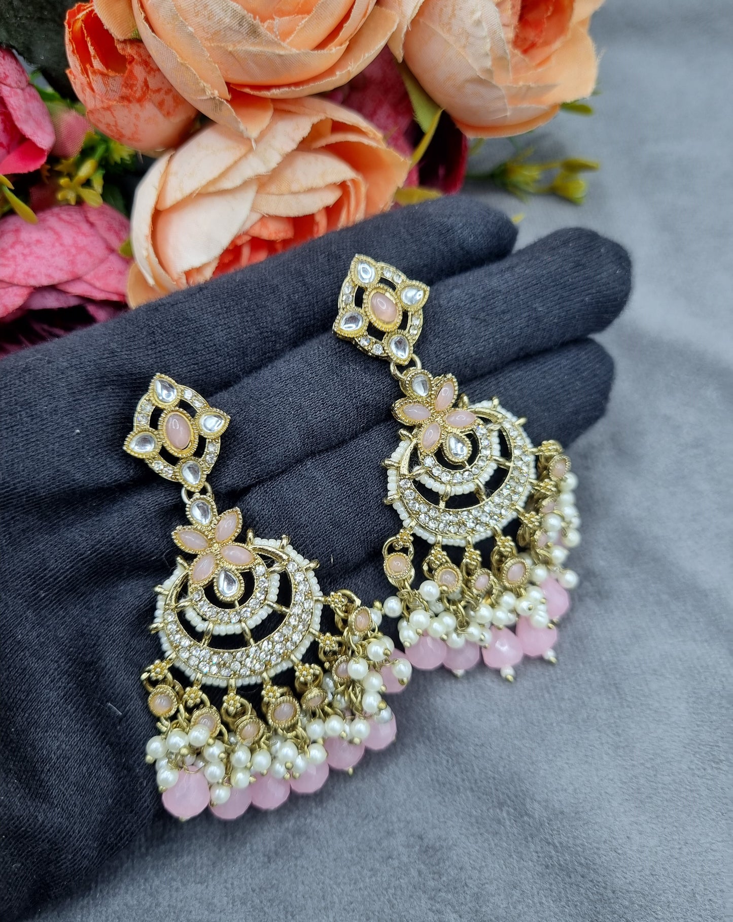 Regal Crescent Earrings with Pearl Drops