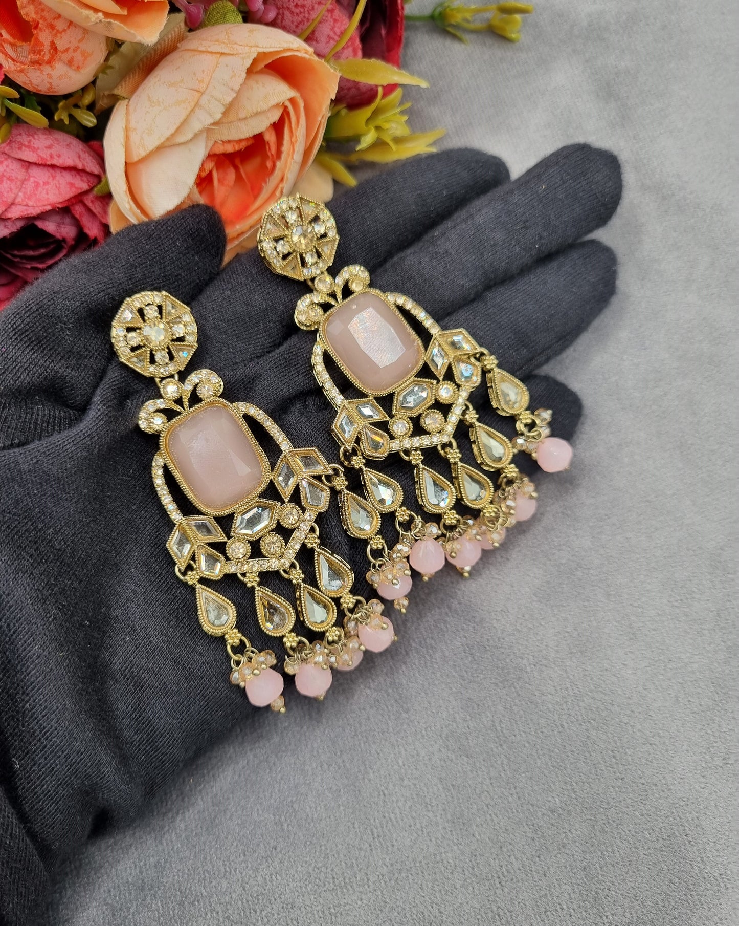 Geometric Stone Chandelier Drop Earrings
