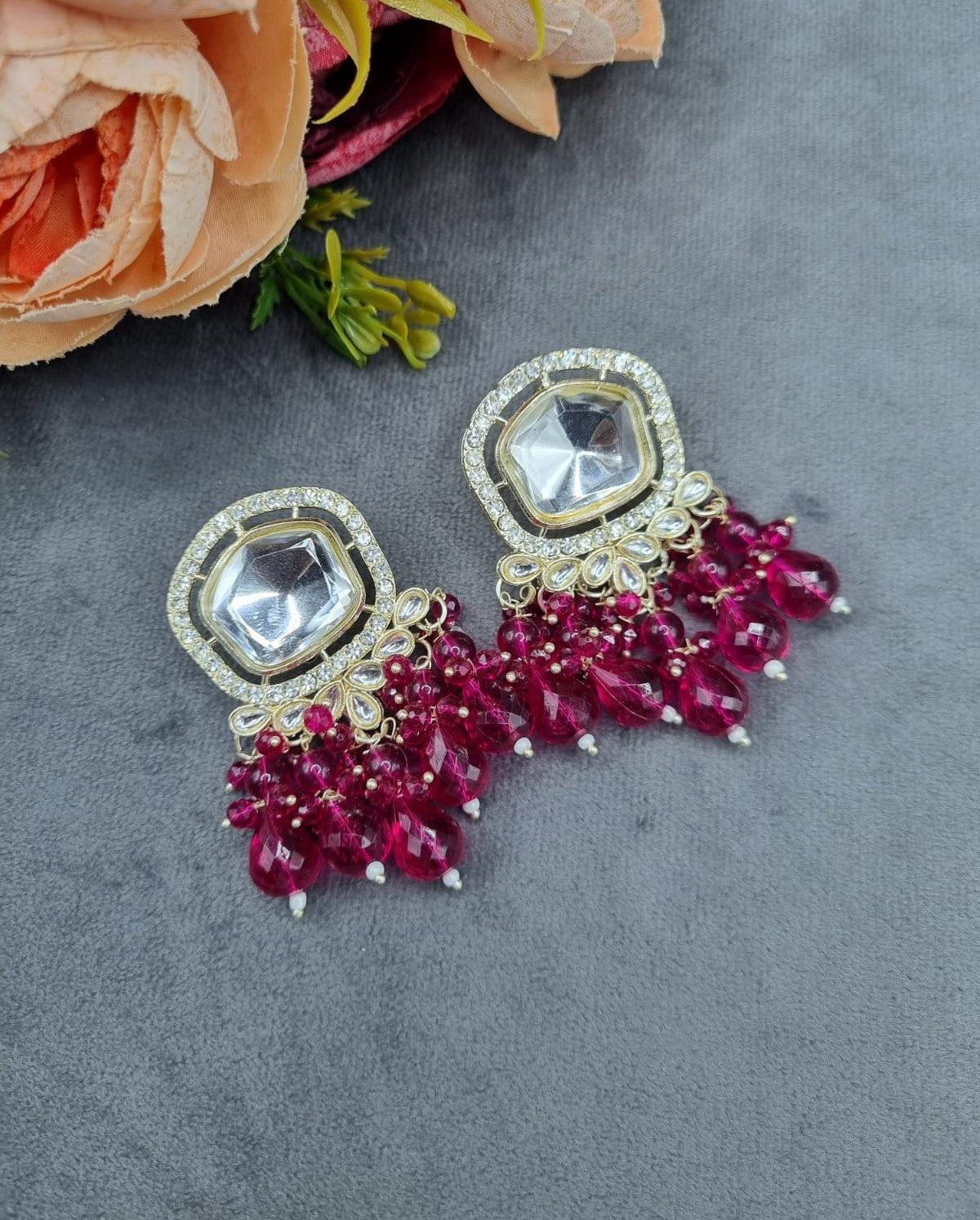Hexagonal Mirror Ethnic Statement Tops with Teardrop Drops