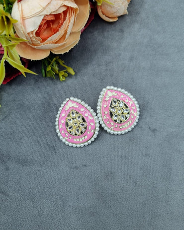 Elegant Meenakari Floral Teardrop Post Earrings