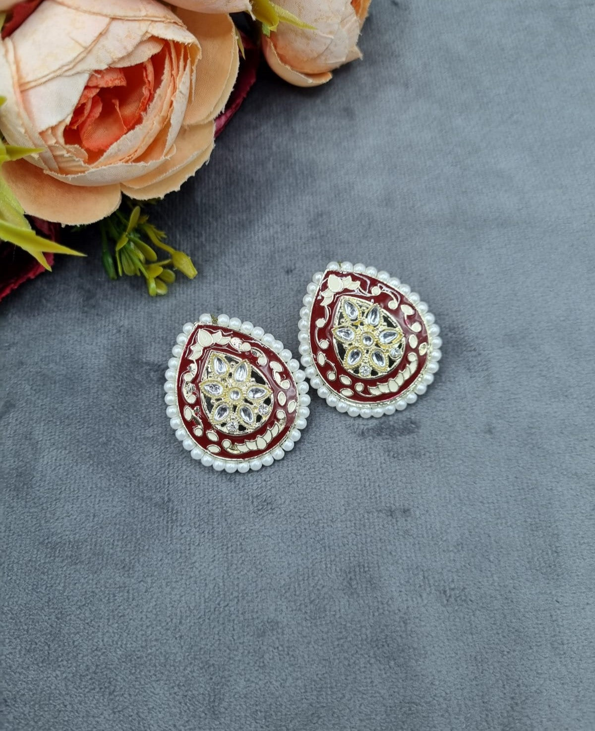 Elegant Meenakari Floral Teardrop Post Earrings