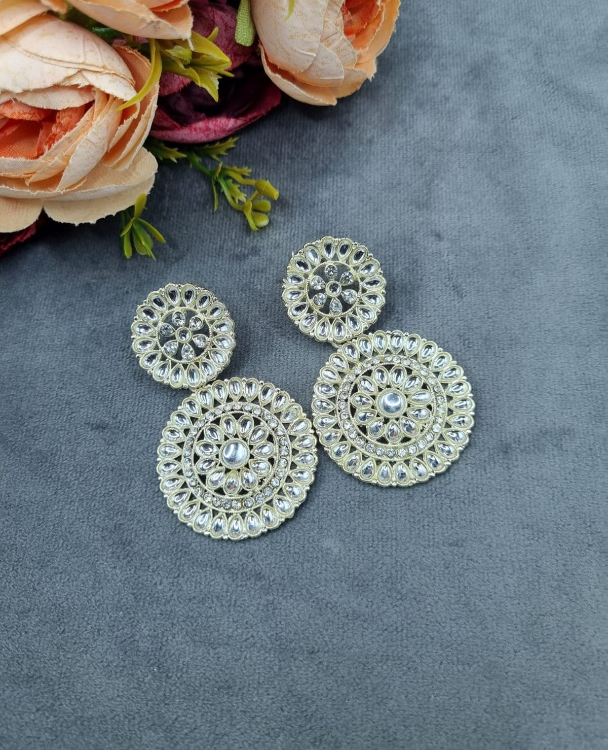 Dual-Tier Circular Mirror-Finish Statement Dangle Earrings