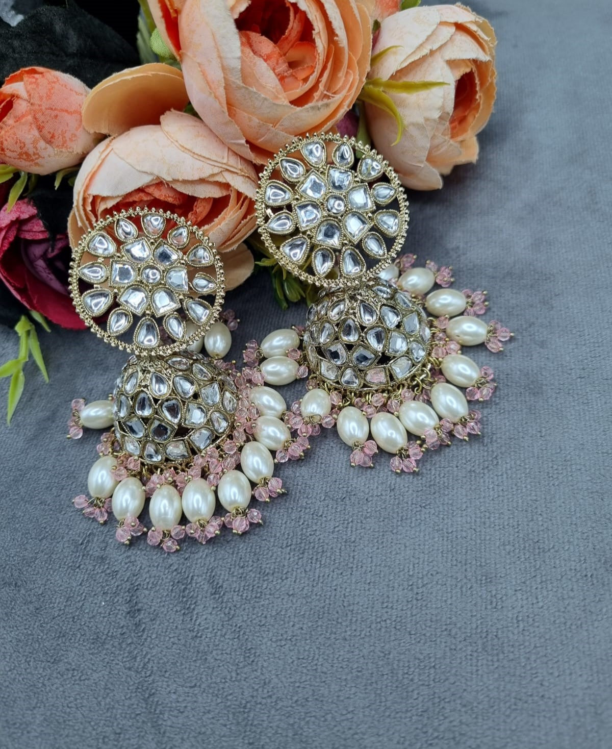 Statement Ethnic Jhumka Earrings with Beaded Pearl Fringe