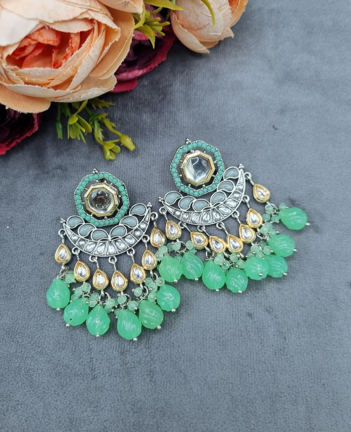 Mirror Work Ethnic Chandbali Drop Earrings