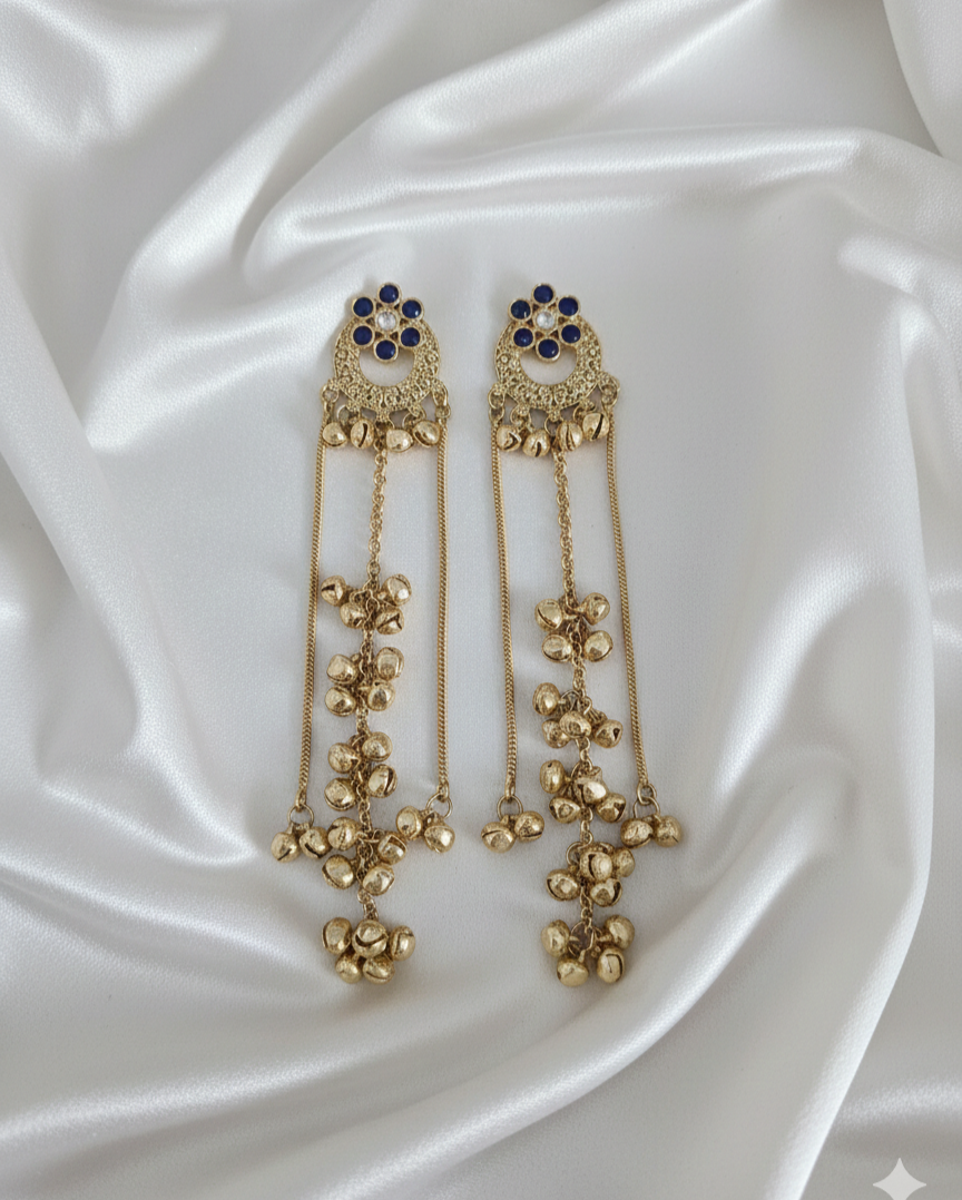 Traditional Kashmiri Ghungroo With Long Chain Drop Earrings For Woman