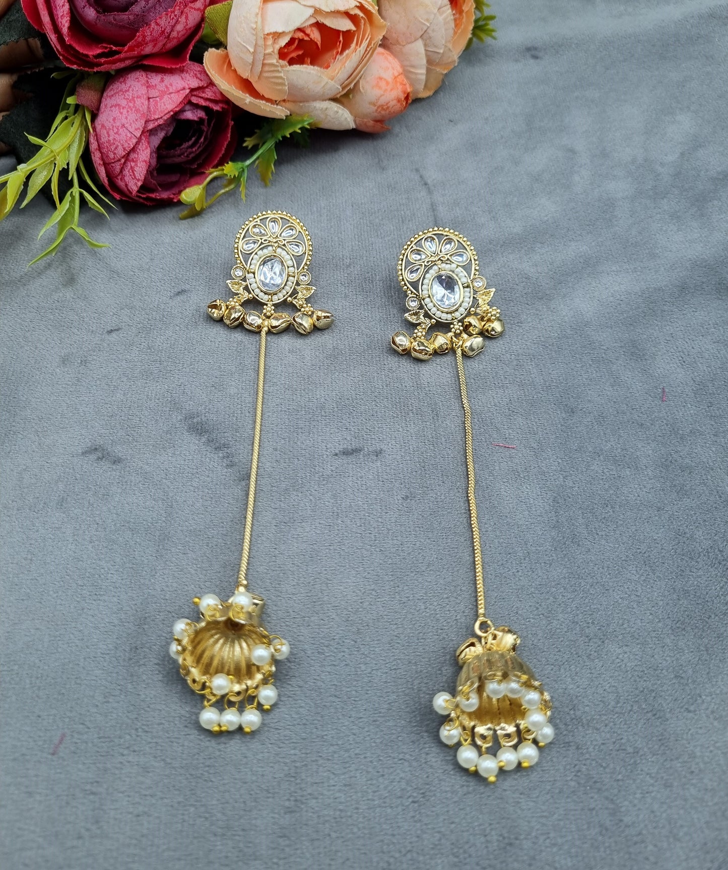 Royal Kashmiri Ghungroo with Chain Drop Dangles Earrings For Woman