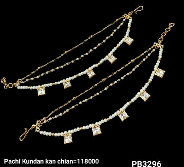 Kundan Gold Plated Long Ear Chain Earring Set