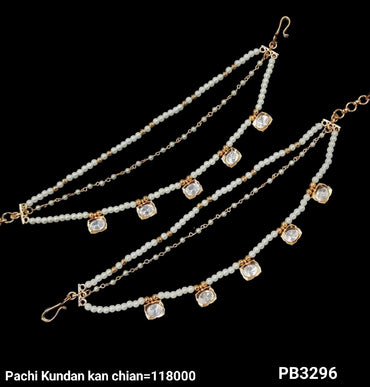 Kundan Gold Plated Long Ear Chain Earring Set
