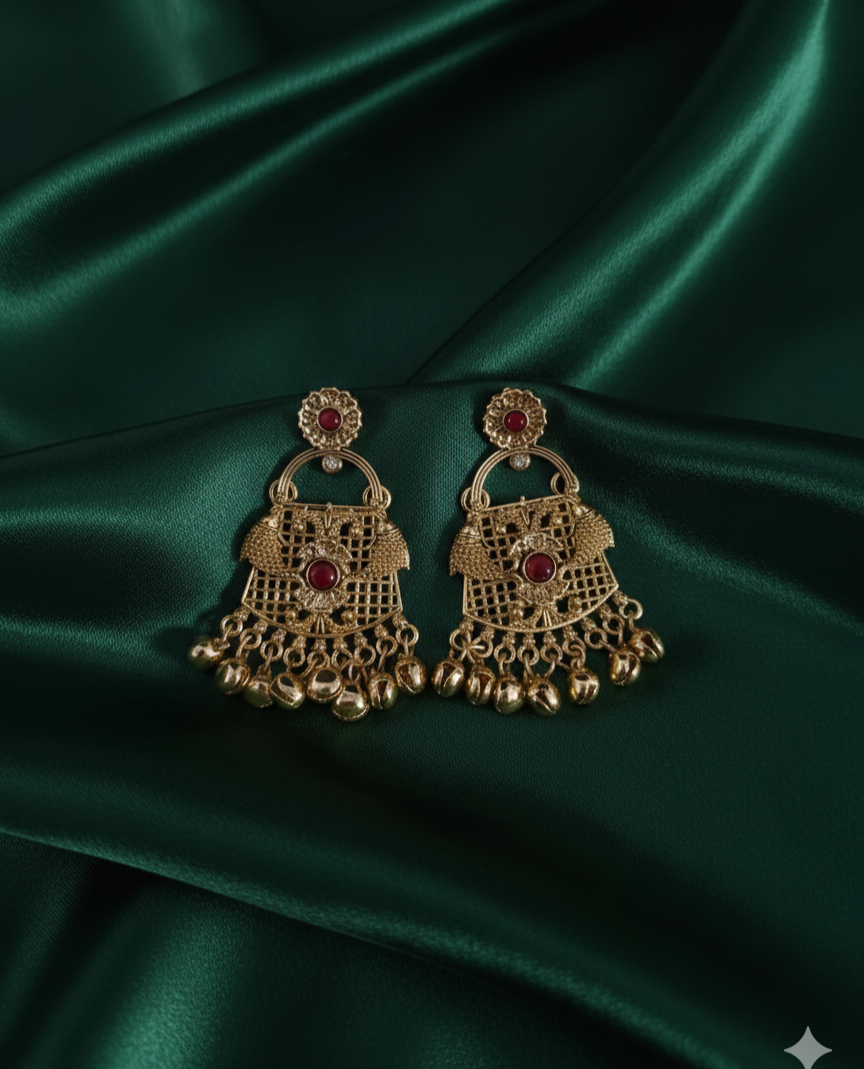 Antique Gold Dangle Drop Ghungroos Earrings For Woman & Girls