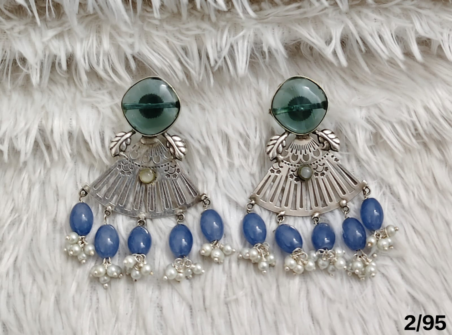 Oxidised Statement Earrings with Beaded Drops – Antique Finish