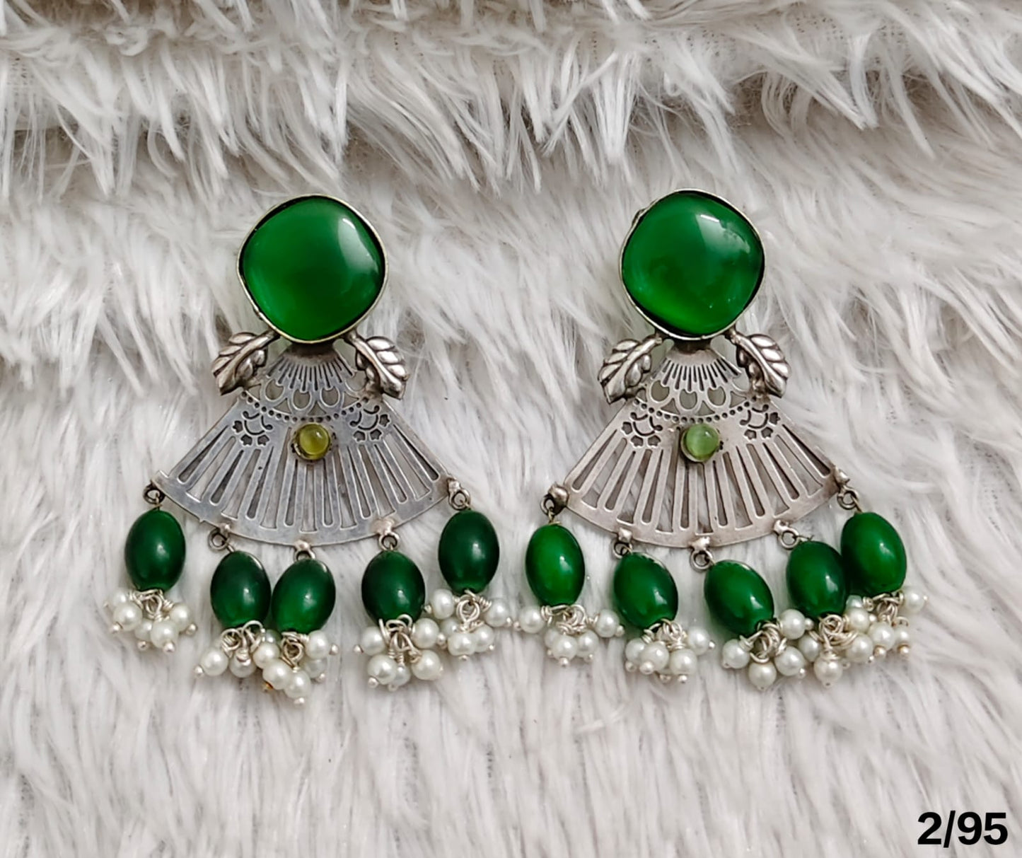 Oxidised Statement Earrings with Beaded Drops – Antique Finish