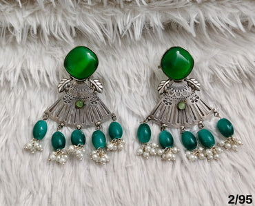 Oxidised Statement Earrings with Beaded Drops – Antique Finish