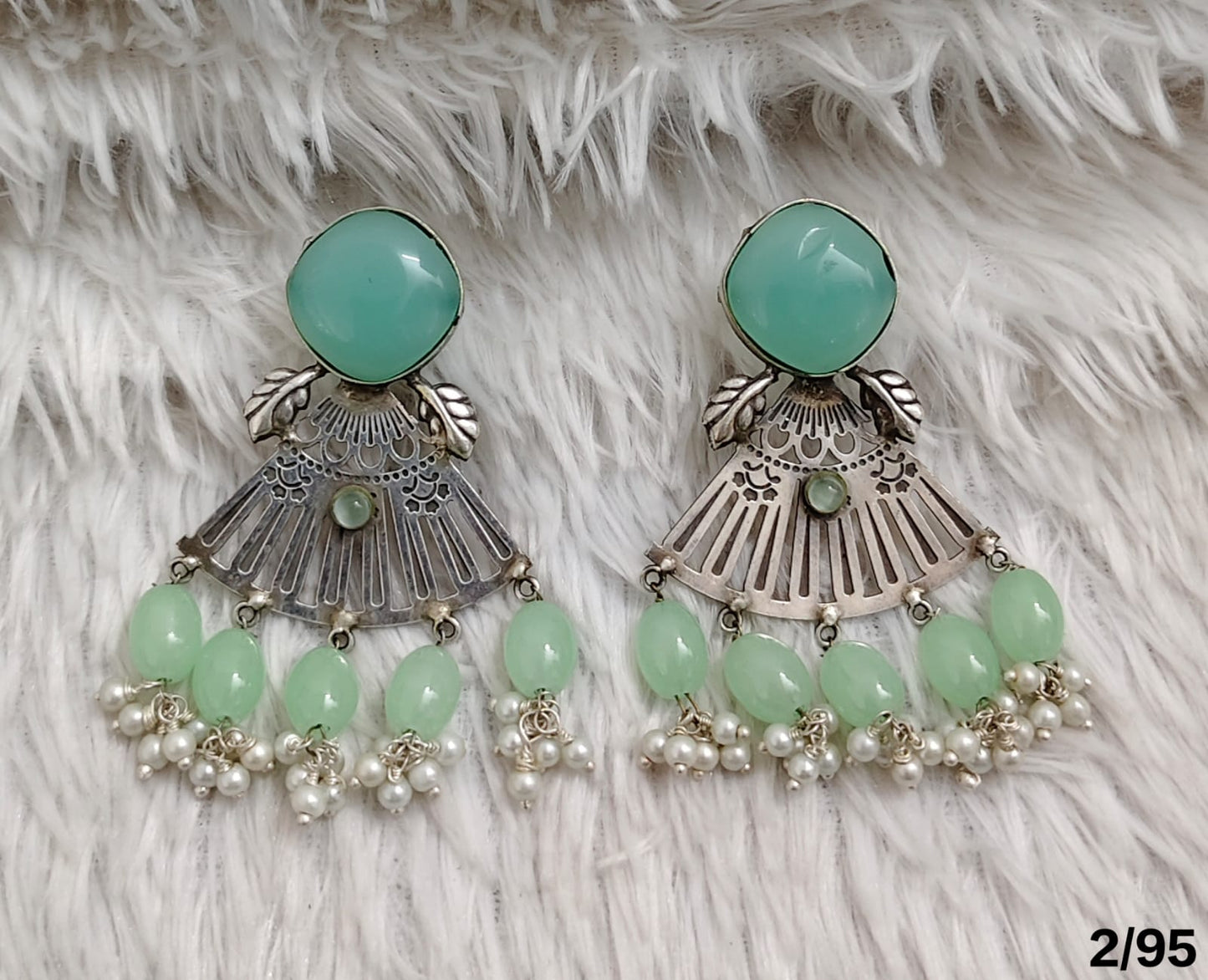 Oxidised Statement Earrings with Beaded Drops – Antique Finish