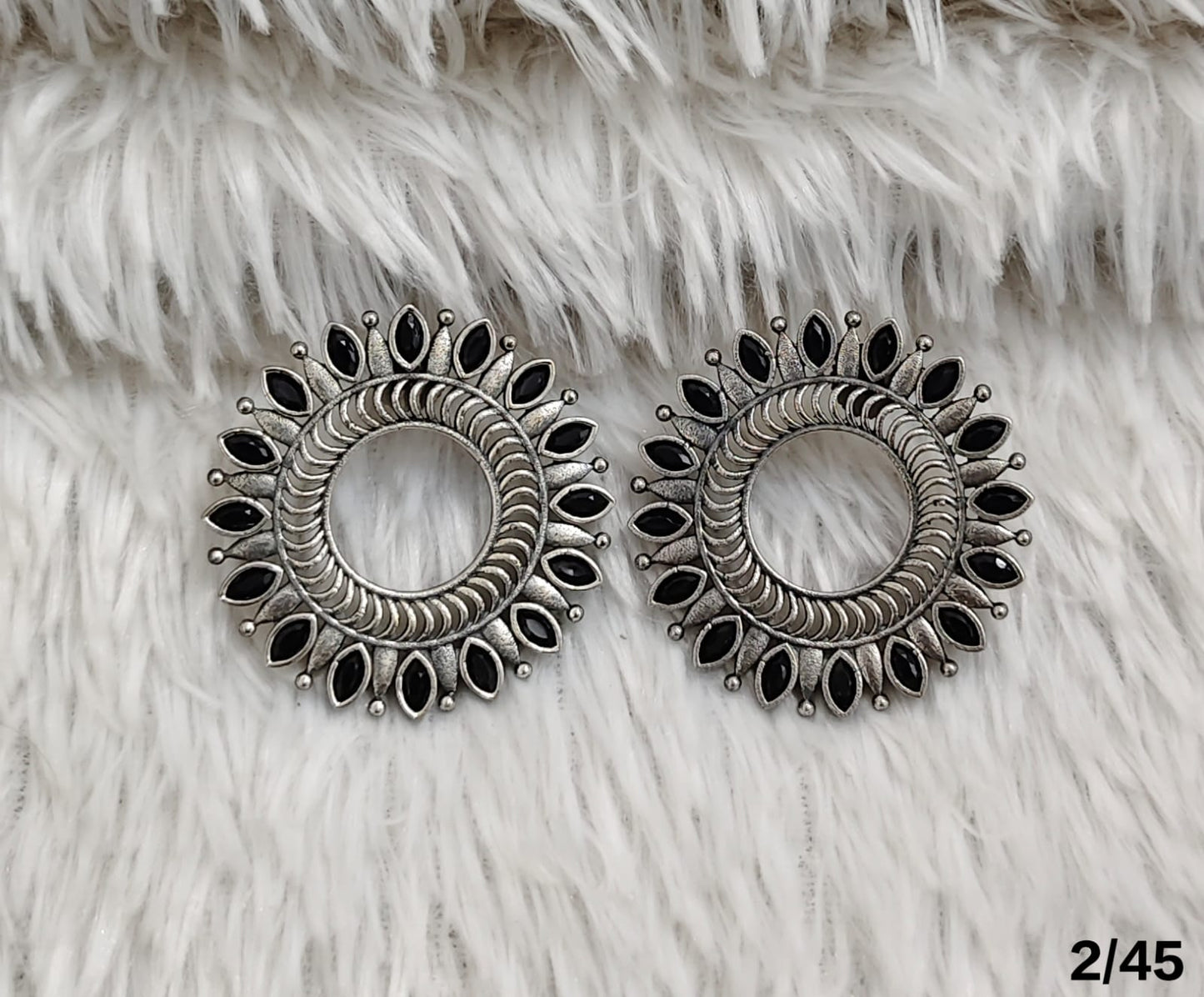 Oxidised Circular Stud Earrings with Leaf Motif Design – Antique Finish