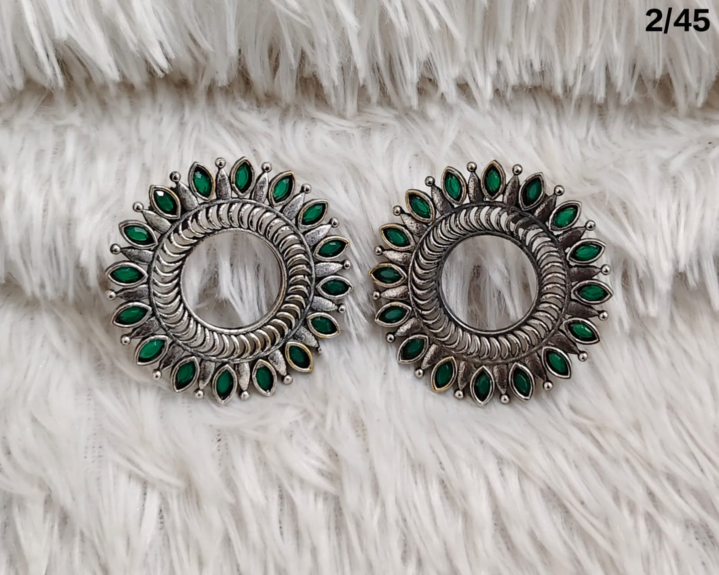 Oxidised Circular Stud Earrings with Leaf Motif Design – Antique Finish