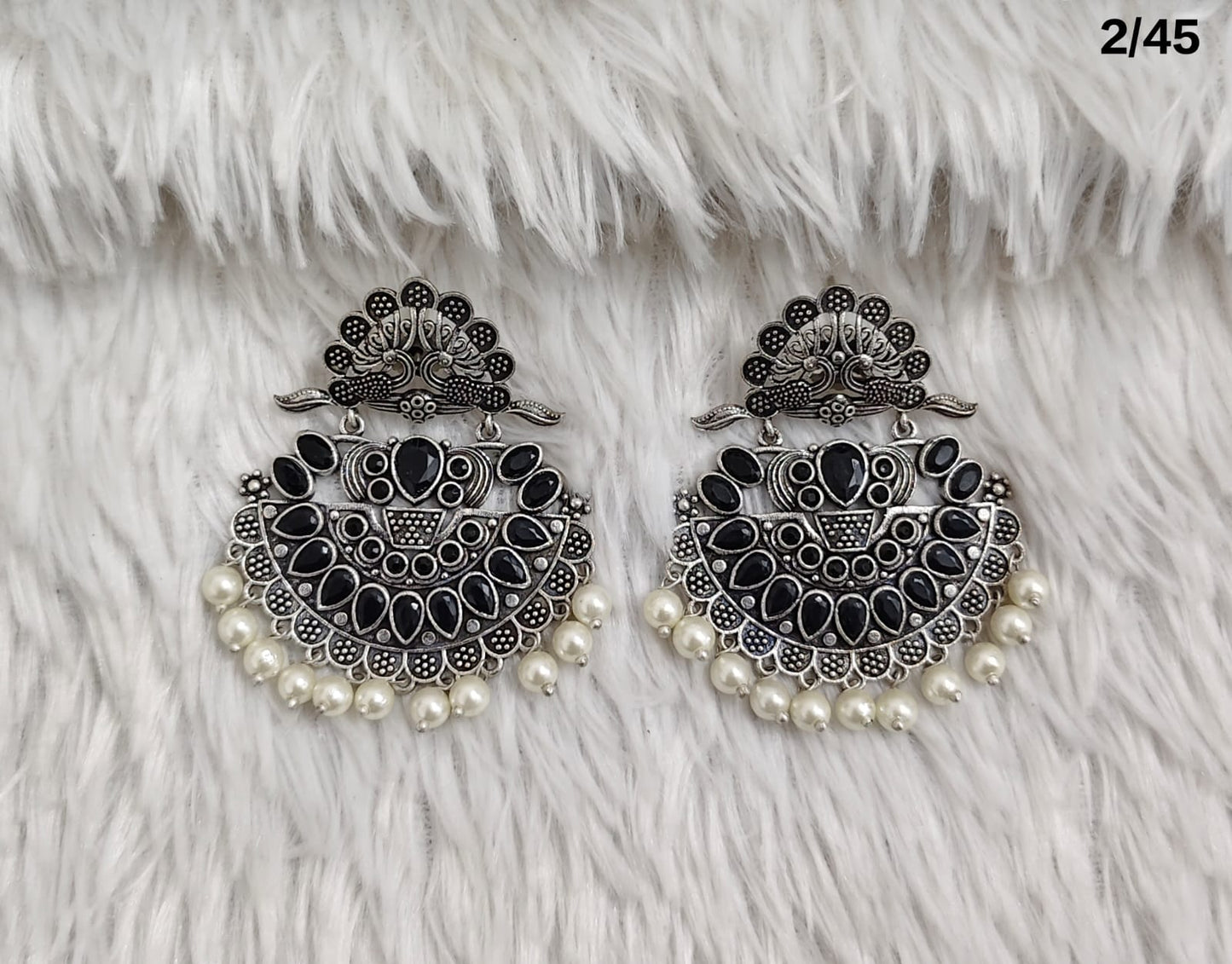 Elegant Oxidized Silver Earrings with Pearls – Traditional Indian Jewelry