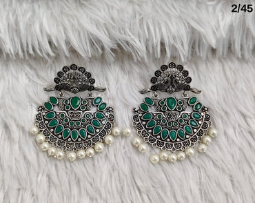 Elegant Oxidized Silver Earrings with Pearls – Traditional Indian Jewelry