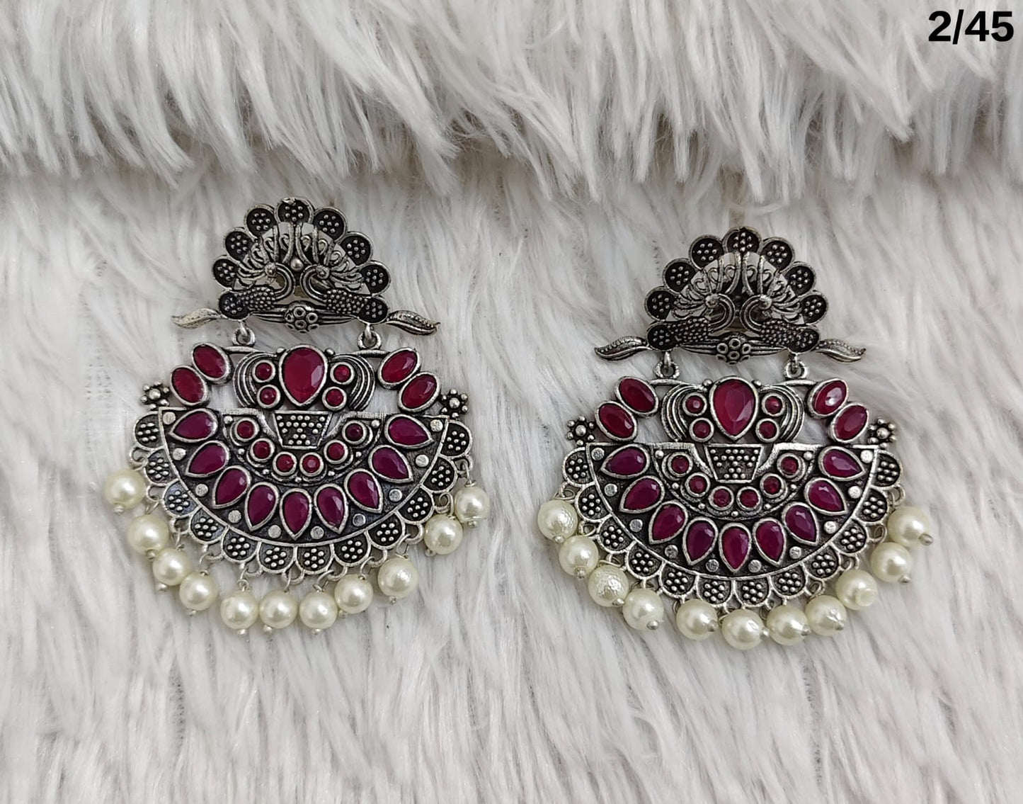Elegant Oxidized Silver Earrings with Pearls – Traditional Indian Jewelry