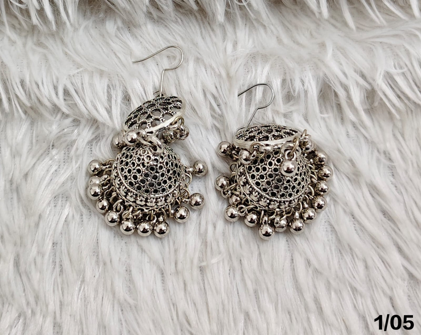 Vintage Silver Jhumka Earrings with Bell Detailing