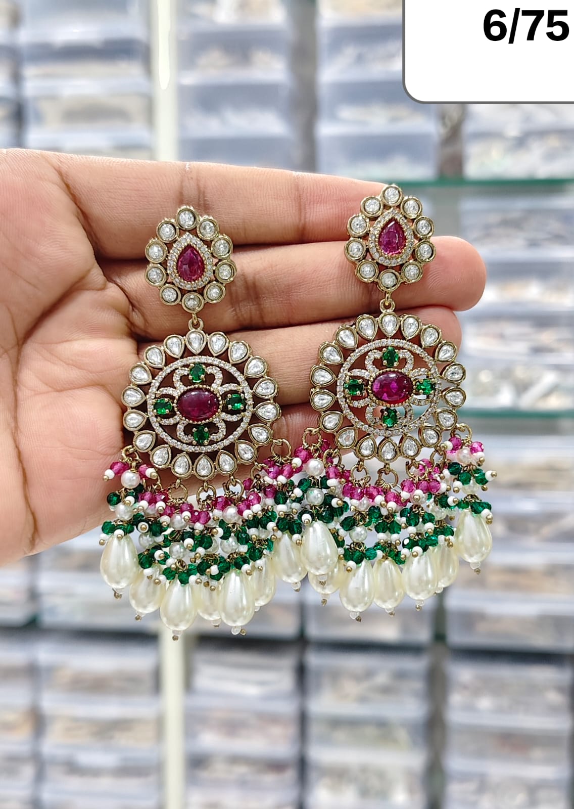 Traditional CZ Kundan Beaded Jhumka Earrings – Lucentemarket