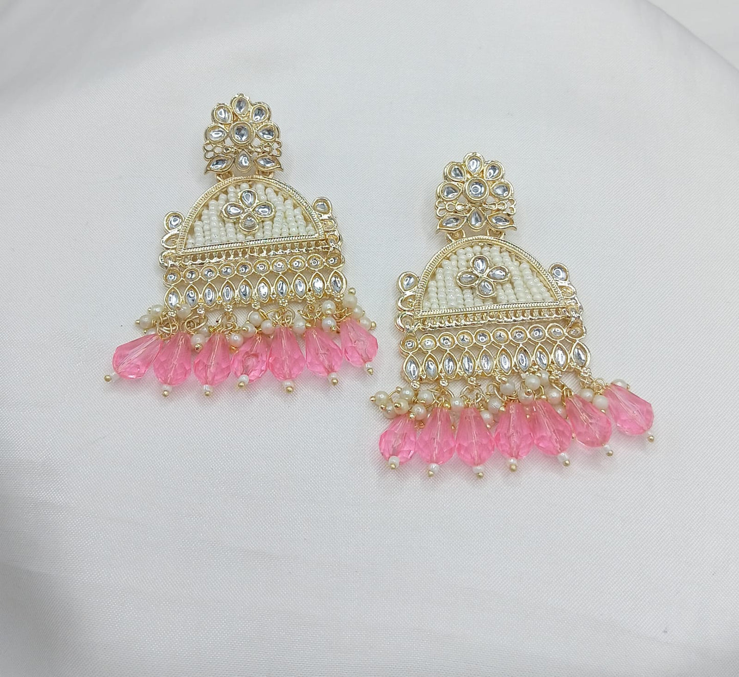 Floral Design CZ Beaded Jhumka Earrings