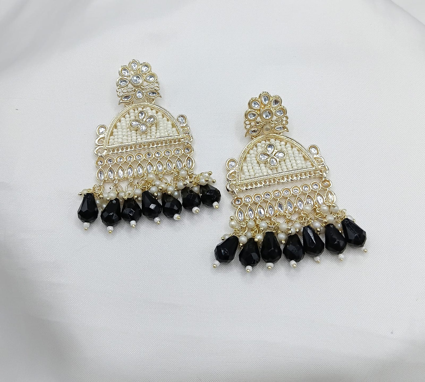 Floral Design CZ Beaded Jhumka Earrings