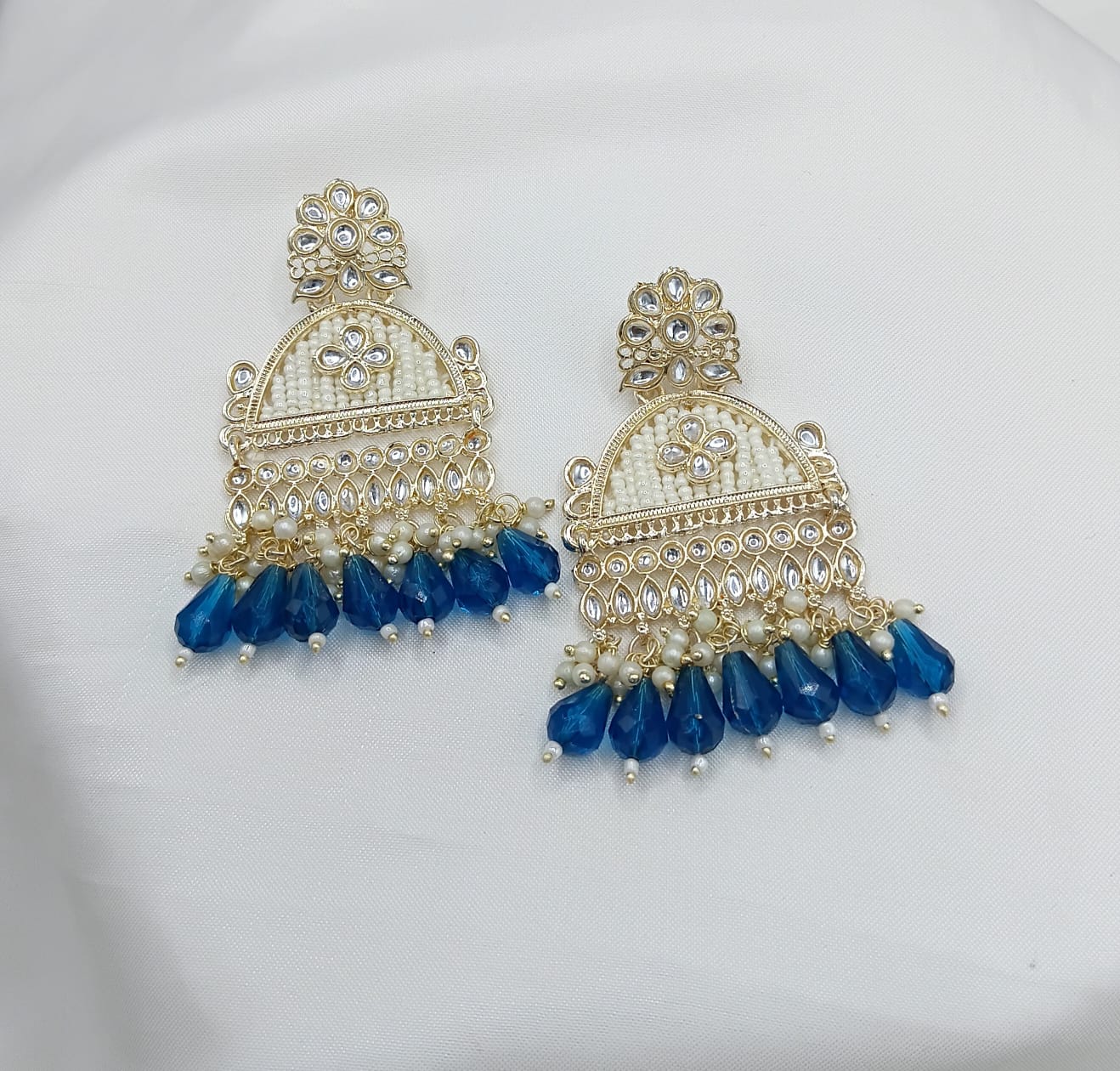 Floral Design CZ Beaded Jhumka Earrings