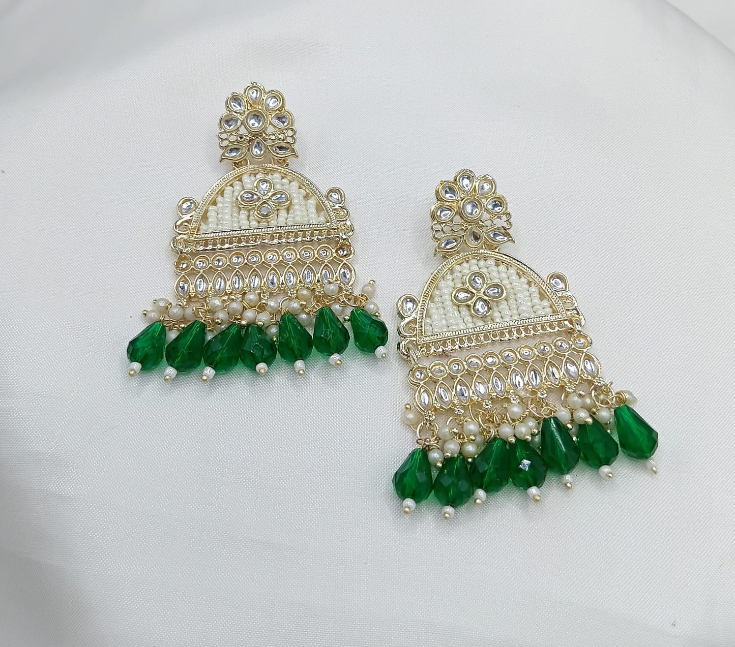 Floral Design CZ Beaded Jhumka Earrings