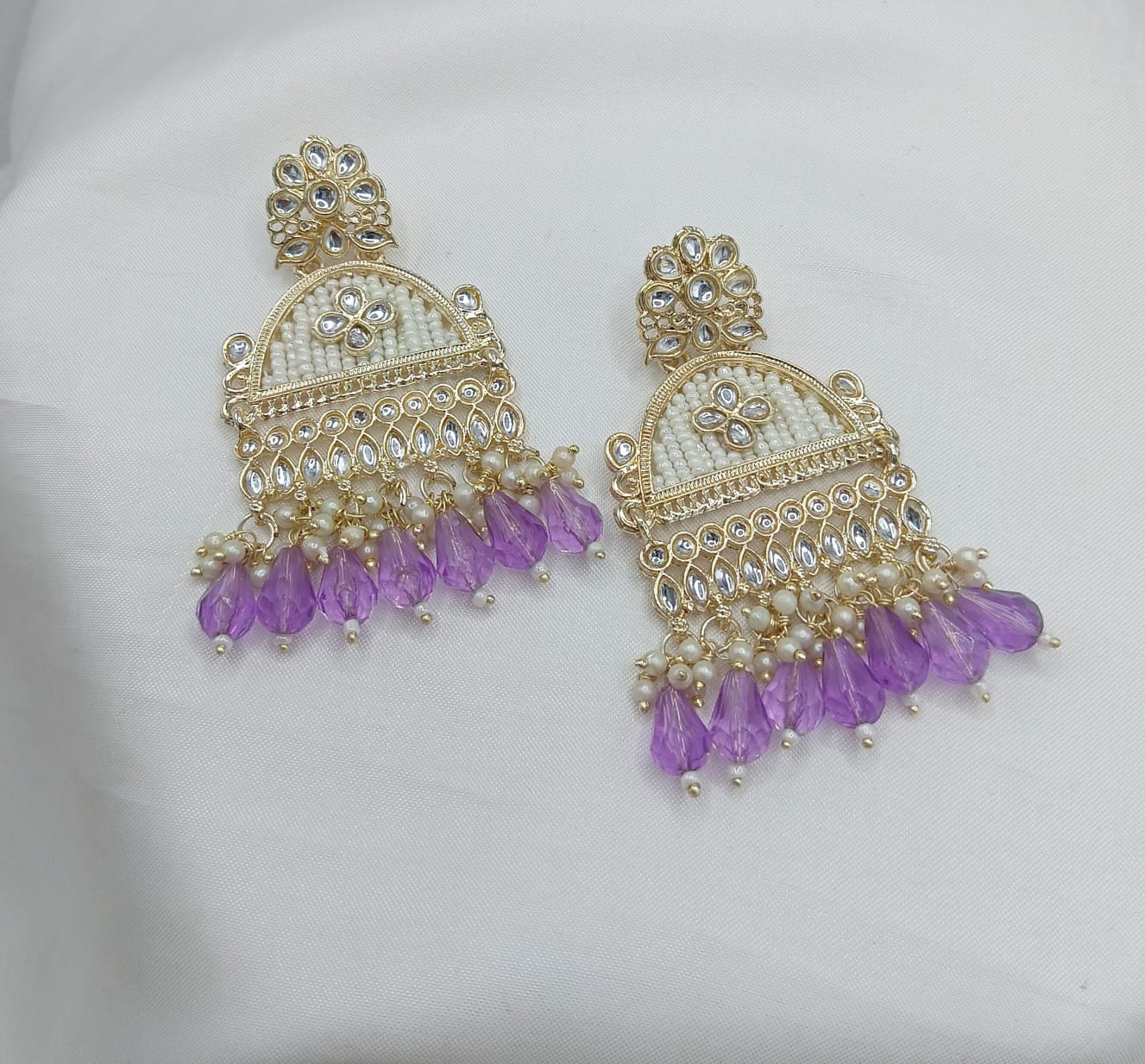Floral Design CZ Beaded Jhumka Earrings